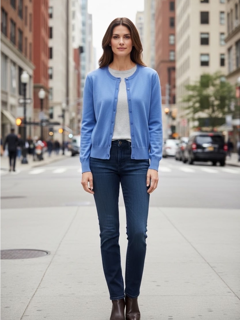 LK Bennett Periwinkle Blue Crewneck Button Cardigan